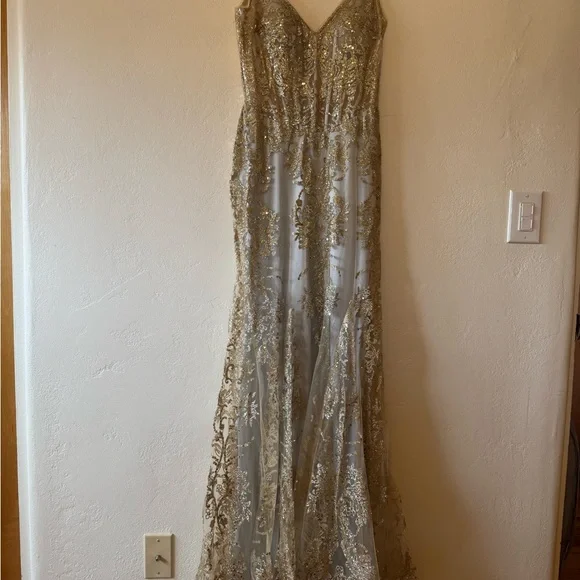 Glitter Print Mermaid Dress by Cinderella Divine J810 - Picture 4 of 14